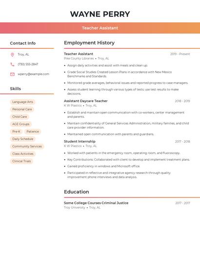 Teacher Assistant Resume