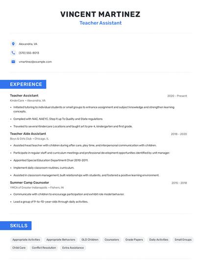 Teacher Assistant Resume