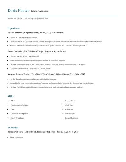 Teacher Assistant Resume