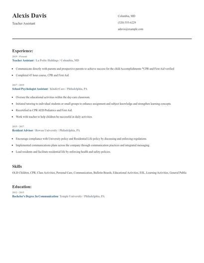 Teacher Assistant Resume
