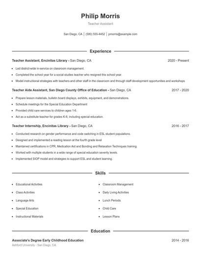 Teacher Assistant Resume