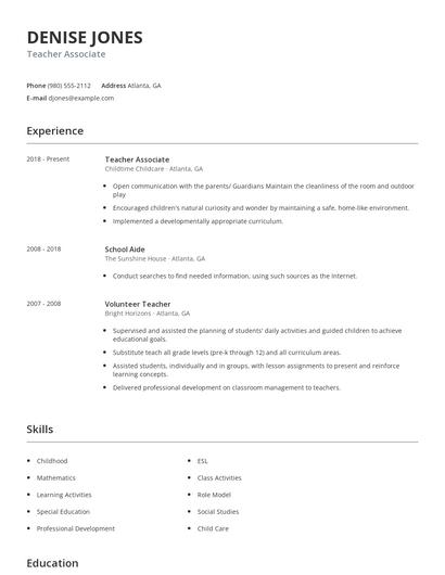 Teacher Associate Resume