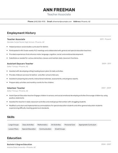 Teacher Associate Resume
