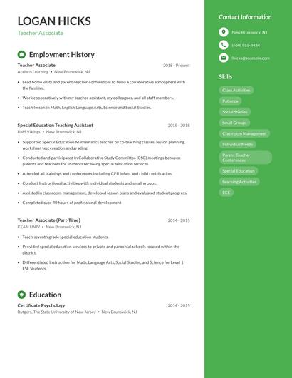 Teacher Associate Resume