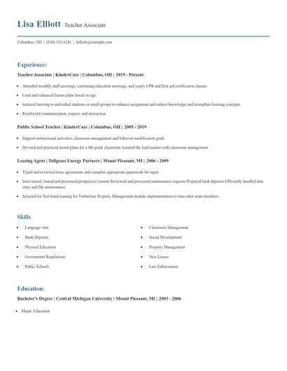 Teacher Associate Resume