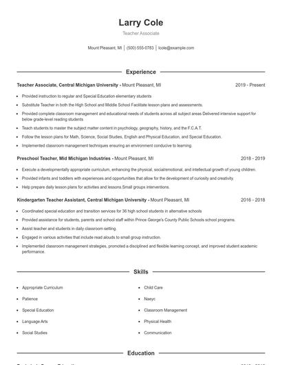 Teacher Associate Resume