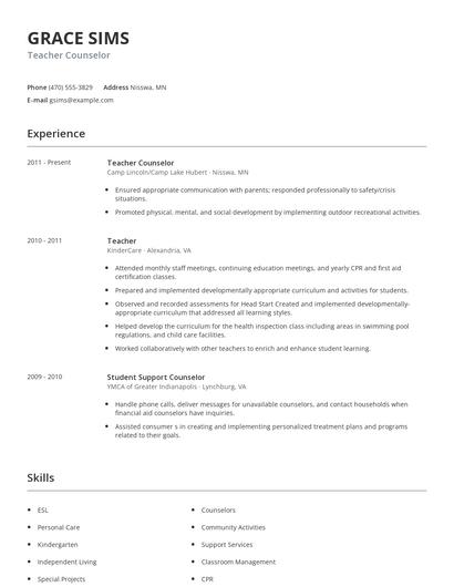 Teacher Counselor Resume