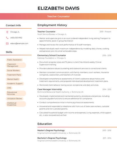 Teacher Counselor Resume
