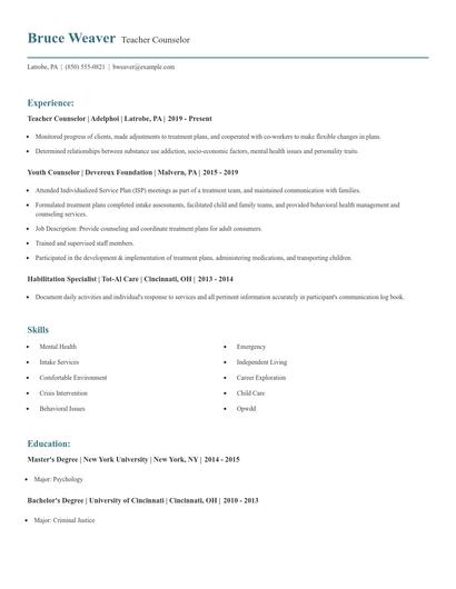 Teacher Counselor Resume