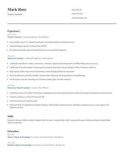 Teacher Counselor Resume