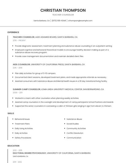 Teacher Counselor Resume