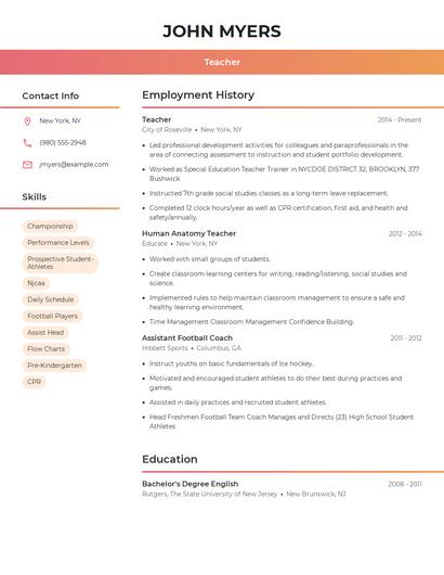 Teacher Resume