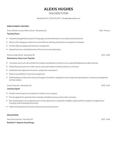 Teacher/Tutor Resume