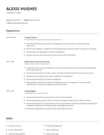 Teacher/Tutor Resume