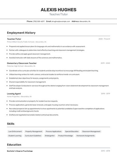 Teacher/Tutor Resume