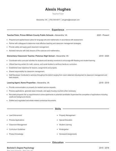 Teacher/Tutor Resume