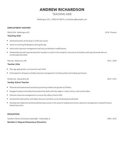 Teaching Aide Resume