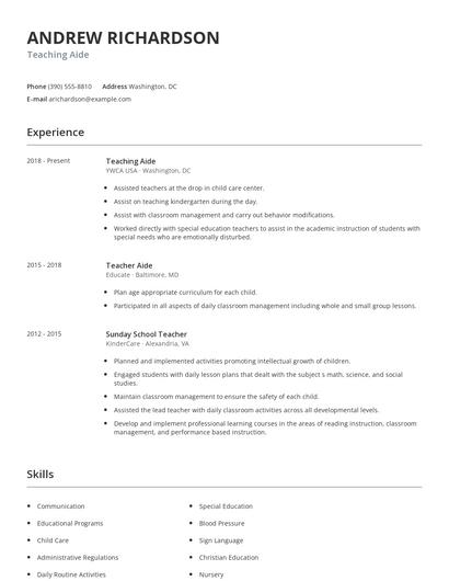Teaching Aide Resume