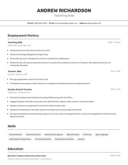 Teaching Aide Resume