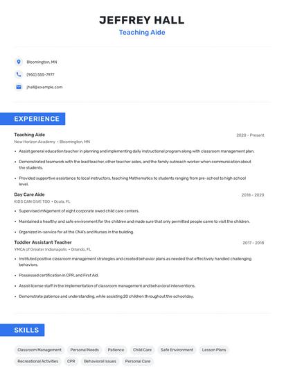Teaching Aide Resume