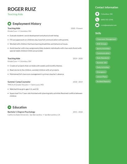 Teaching Aide Resume