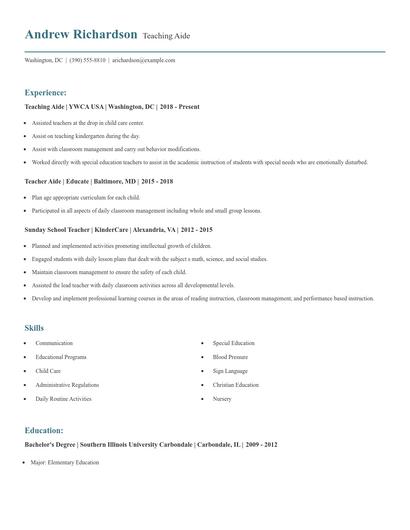 Teaching Aide Resume