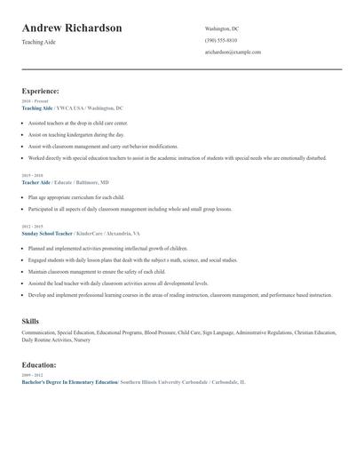 Teaching Aide Resume