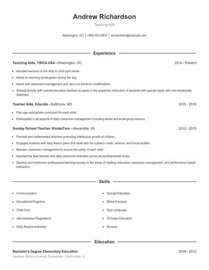 Teaching Aide Resume
