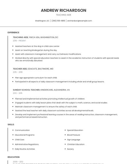 Teaching Aide Resume
