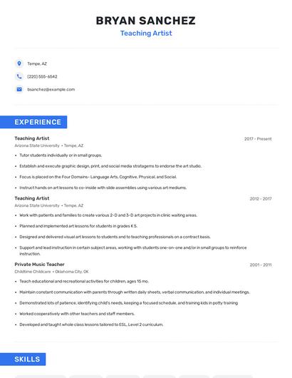 Teaching Artist Resume