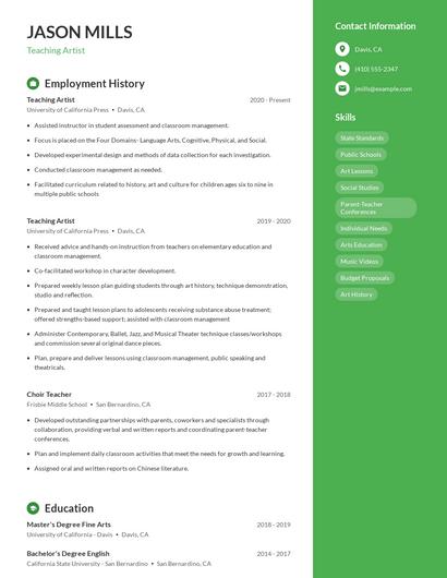 Teaching Artist Resume