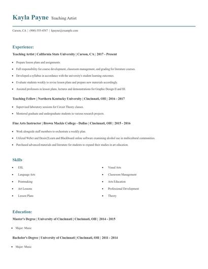 Teaching Artist Resume