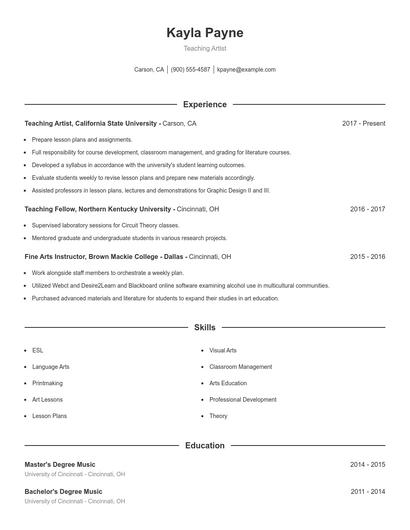 Teaching Artist Resume