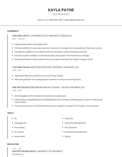 Teaching Artist Resume