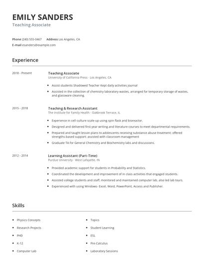 Teaching Associate Resume