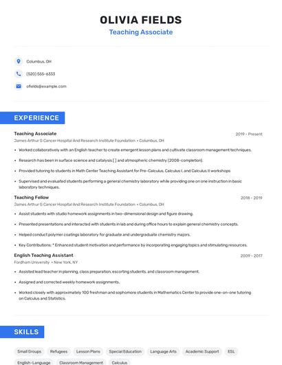 Teaching Associate Resume