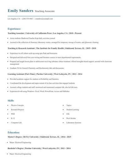 Teaching Associate Resume