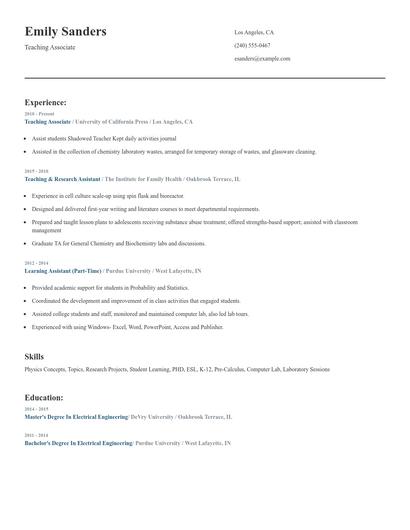 Teaching Associate Resume