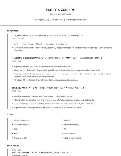 Teaching Associate Resume