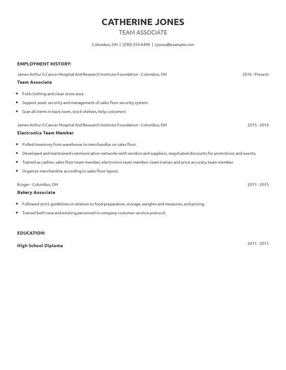 Team Associate Resume