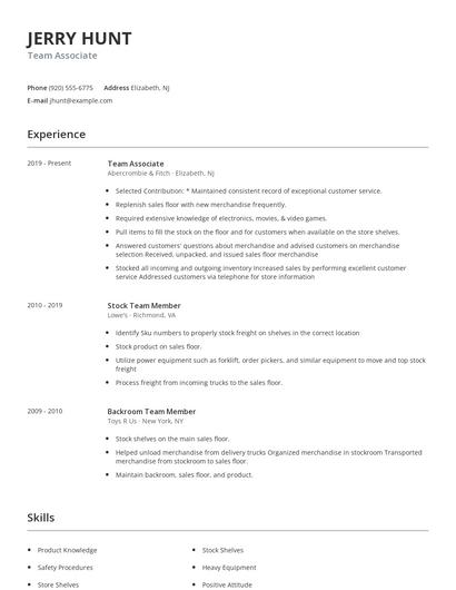 Team Associate Resume