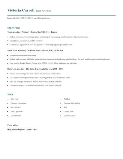Team Associate Resume