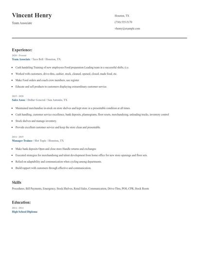 Team Associate Resume