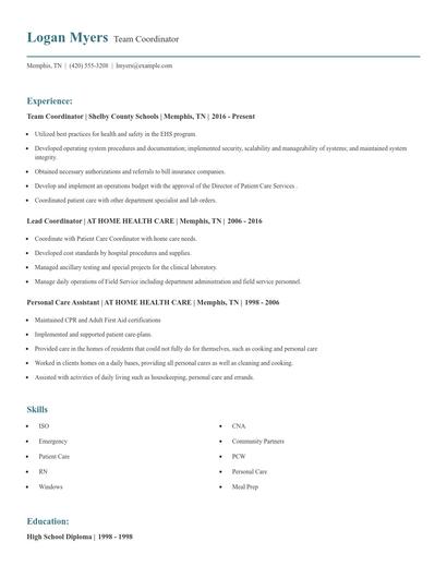 Team Coordinator Resume