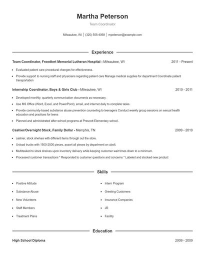 Team Coordinator Resume