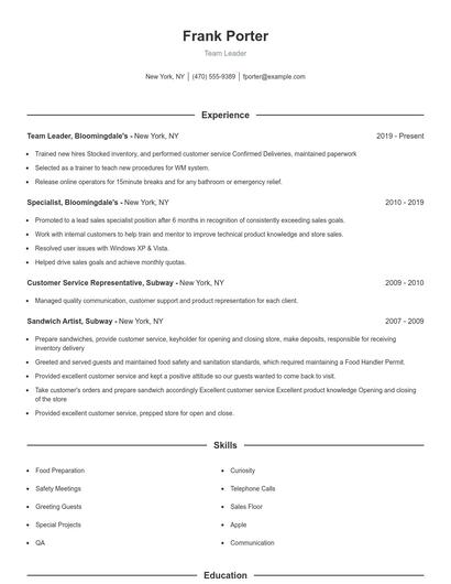 Resume example 1