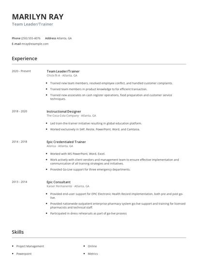 Team Leader/Trainer Resume