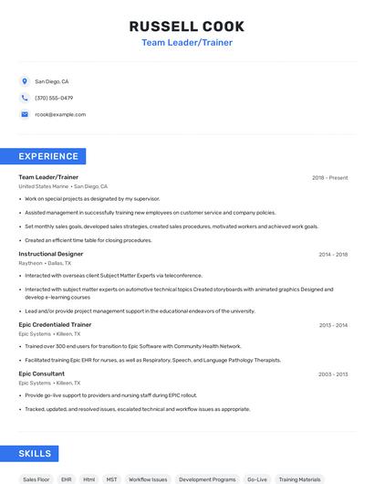 Team Leader/Trainer Resume