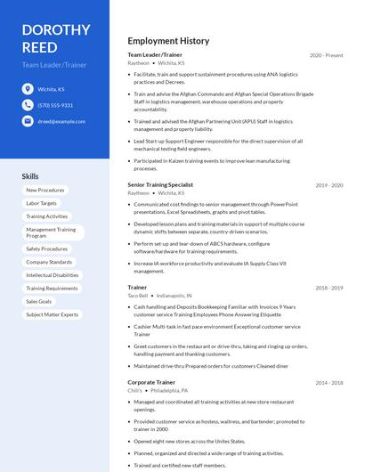 Team Leader/Trainer Resume