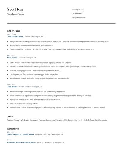 Team Leader/Trainer Resume